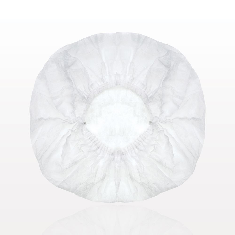 Disposable Gathered Bouffant Cap, White