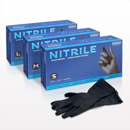 Safeko® Nitrile Gloves, Exam Grade, Powder-Free, Latex-Free, Black