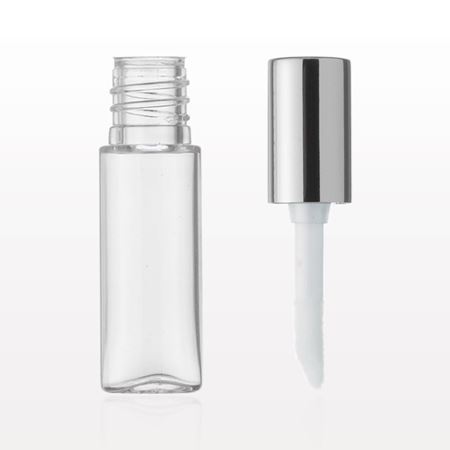 Shiny Silver Cap with Flocked Doe Foot Lip Gloss Applicator and Vial